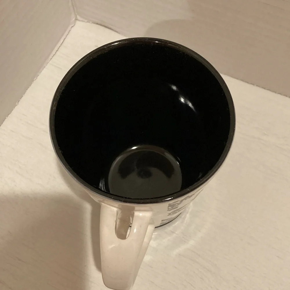 Pier 1 White and Black Damask Design Handpainted Stoneware Mug Cup